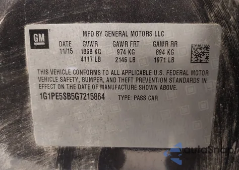 2016 Chevrolet Cruze Limited Lt from USA, damaged, VIN 1G1PE5SB5G7215864